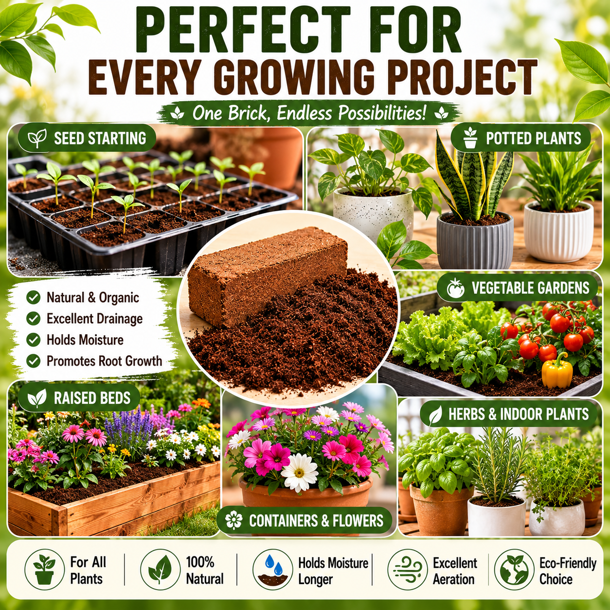 🥥🌿100% Natural Organic Coco Coir Brick