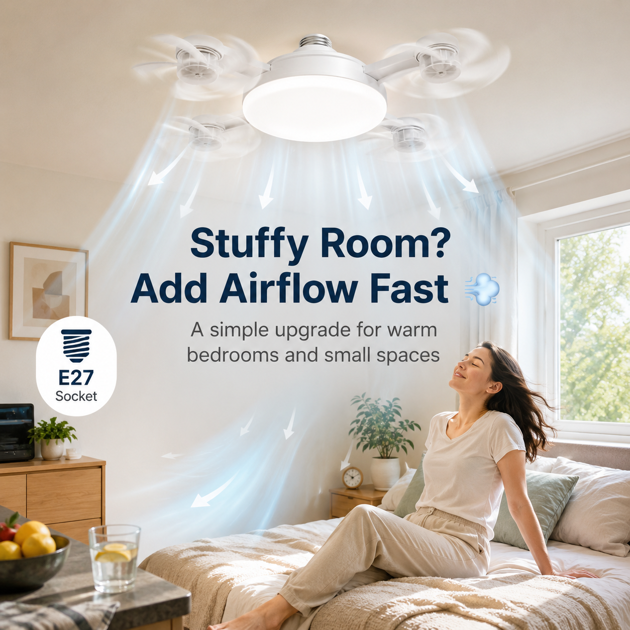 🔥E27 Screw-In Ceiling Fan Light – 19.69" LED Cooling Fan with Remote for Hot Rooms