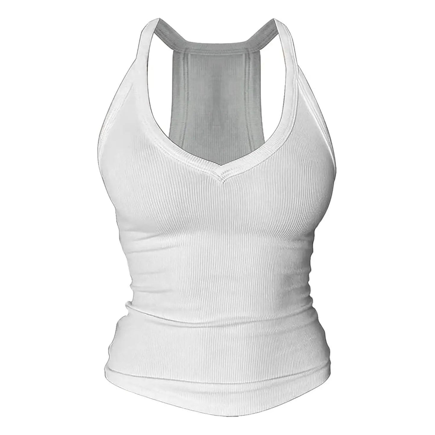💗Danysu V Neck Racer Back Tank Top for Women Padded Ribbed Long Tank Fitted Basic Cami Tops Casual Chic Sleeveless Athletic Tank Top