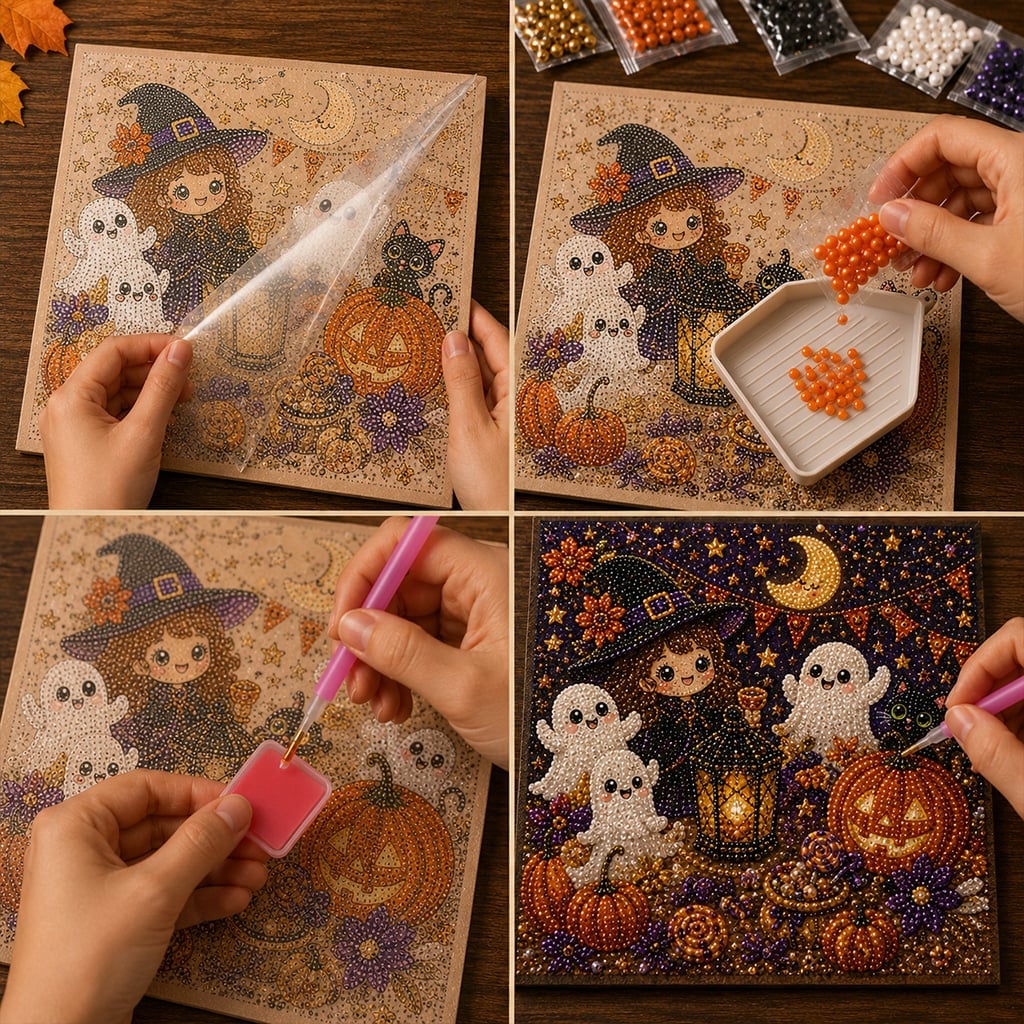 🎃LAST DAY 49% OFF👻Halloween DIY Pearl Diamond Painting Art Kit for Kids🧘Relaxing & Beginner-Friendly