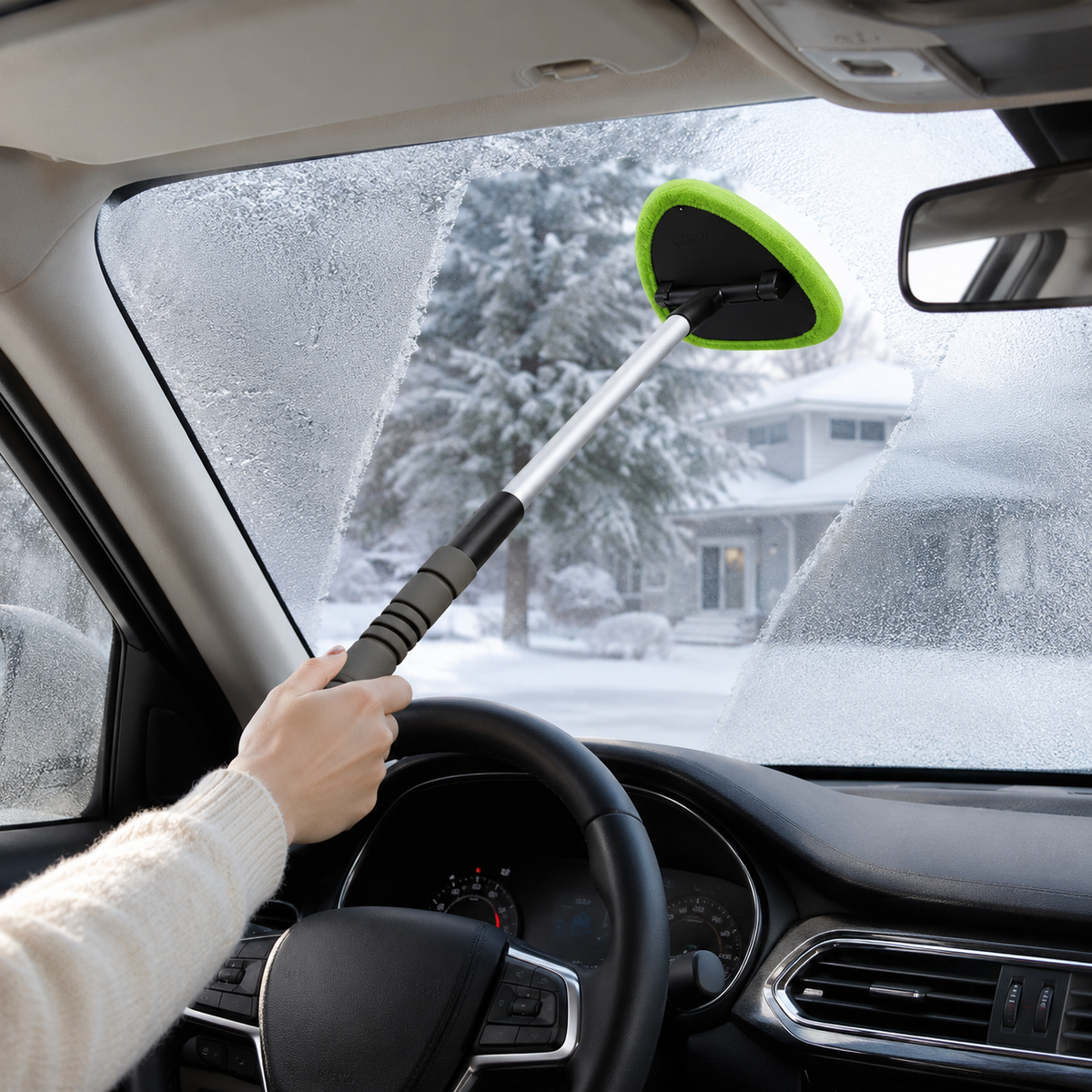 💥50% OFF🔥 Windshield Cleaning Tool, with 4 Reusable and Washable Microfiber Pads and Extendable Handle