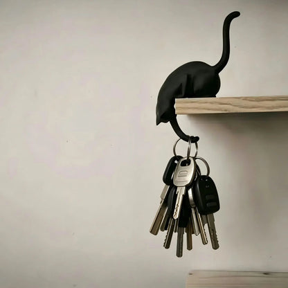 🔥Last Day 50% OFF🐈‍Whimsical Cat Shelf Sitter with LED Lantern – Cute Bookshelf Decor & Handy Key Hook