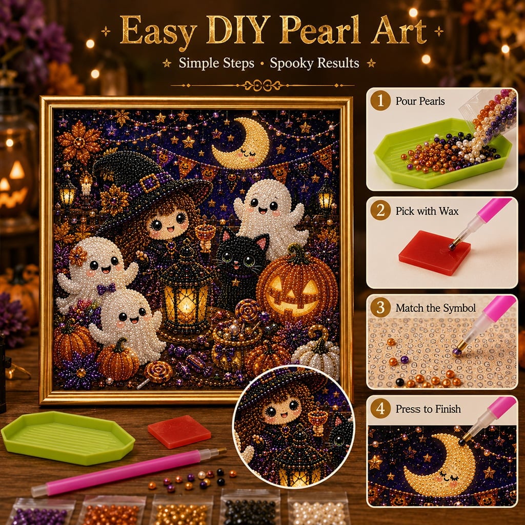 🎃LAST DAY 49% OFF👻Halloween DIY Pearl Diamond Painting Art Kit for Kids🧘Relaxing & Beginner-Friendly