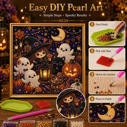 🎃LAST DAY 49% OFF👻Halloween DIY Pearl Diamond Painting Art Kit for Kids🧘Relaxing & Beginner-Friendly