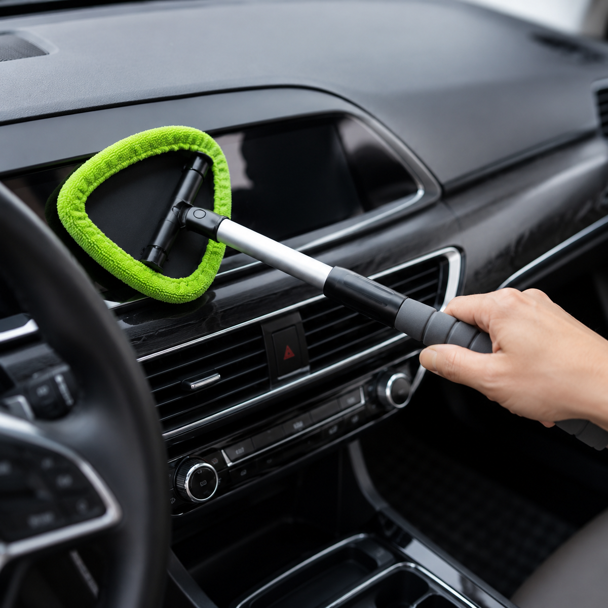 💥50% OFF🔥 Windshield Cleaning Tool, with 4 Reusable and Washable Microfiber Pads and Extendable Handle