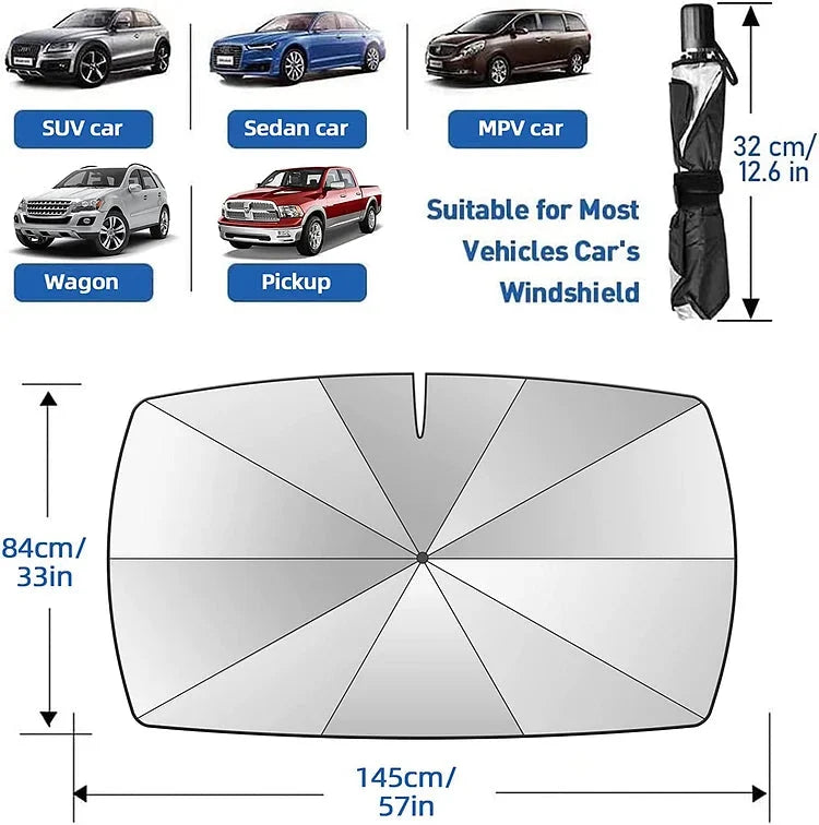 🥳2026 HOT SALE🥳💞100K+ SOLD!☂️🔄 50% OFF! Car Windshield Sun Shade Umbrella – 360° bendable handle, no scratches. Blocks UV & heat. Folds small. 🚗✨