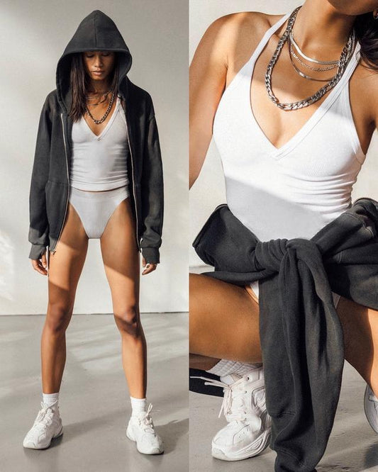 💗Danysu V Neck Racer Back Tank Top for Women Padded Ribbed Long Tank Fitted Basic Cami Tops Casual Chic Sleeveless Athletic Tank Top