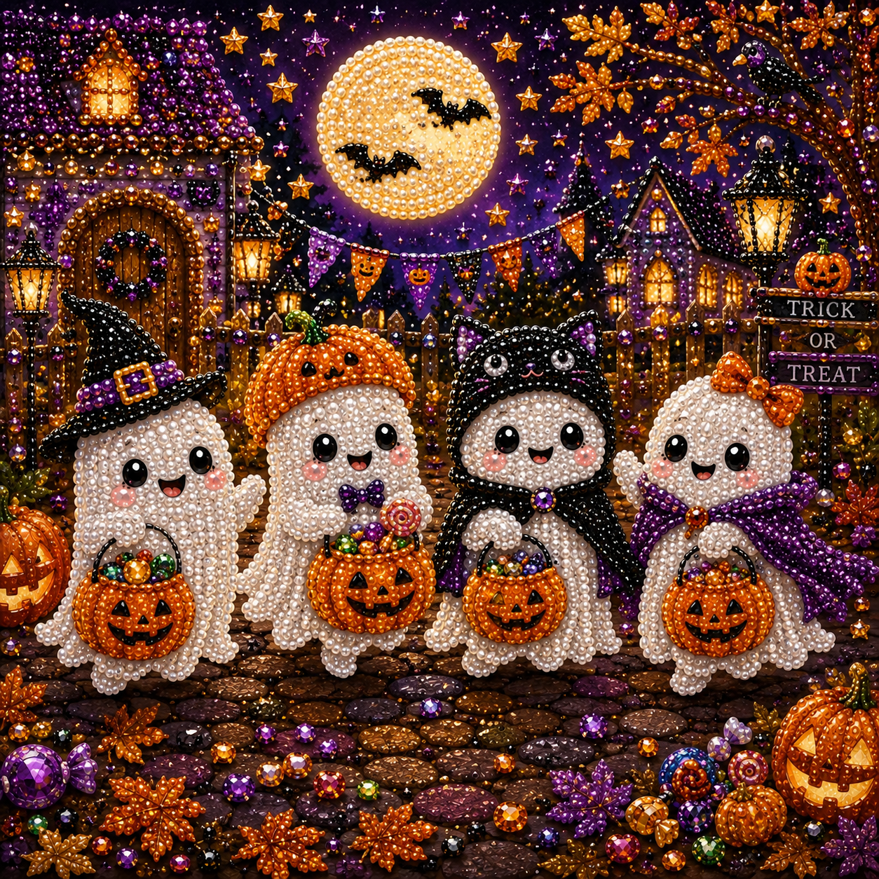 🎃LAST DAY 49% OFF👻Halloween DIY Pearl Diamond Painting Art Kit for Kids🧘Relaxing & Beginner-Friendly