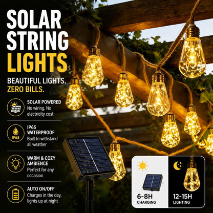 Solar Hemp Rope String Lights