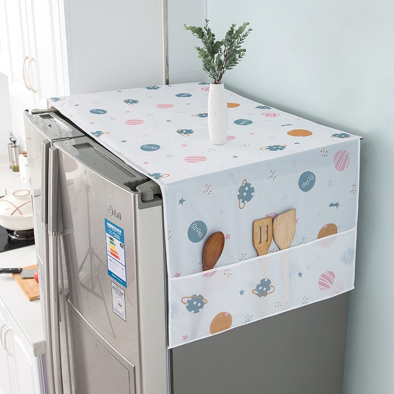 🥇Daisy-print refrigerator dust cover with storage pockets
