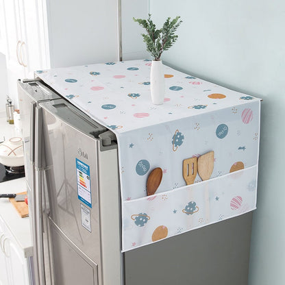 🥇Daisy-print refrigerator dust cover with storage pockets