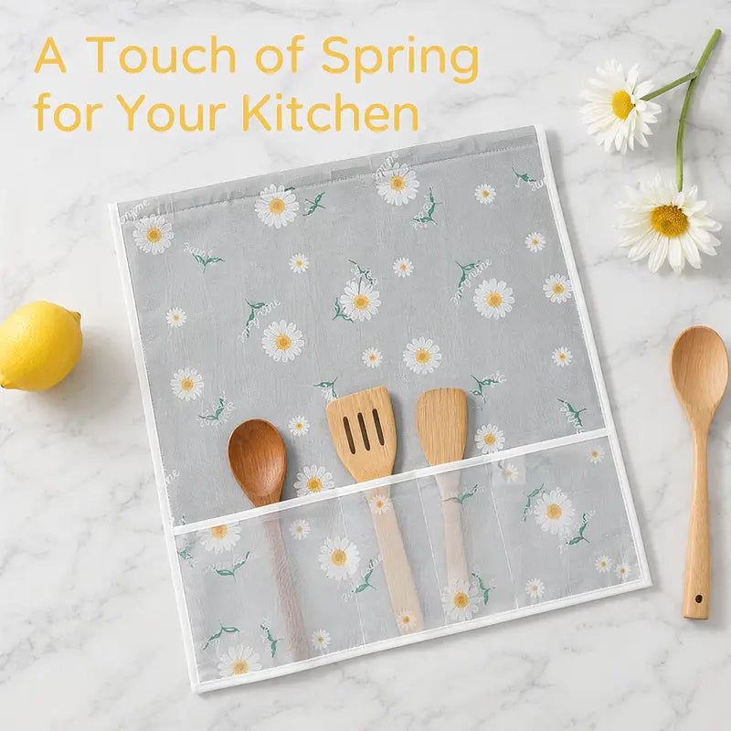 🥇Daisy-print refrigerator dust cover with storage pockets