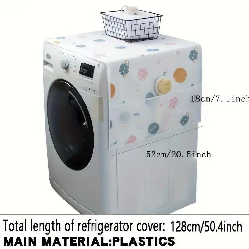 🥇Daisy-print refrigerator dust cover with storage pockets