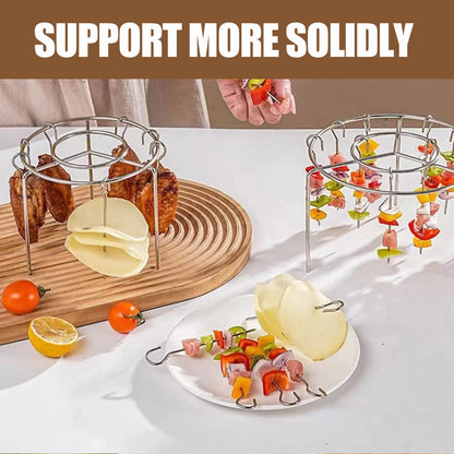 🔥 Last Day 49% OFF🍖2 Pack Stainless Steel Air Fryer Skewer Rack🥇360° No Flip Kabob Grill Stand