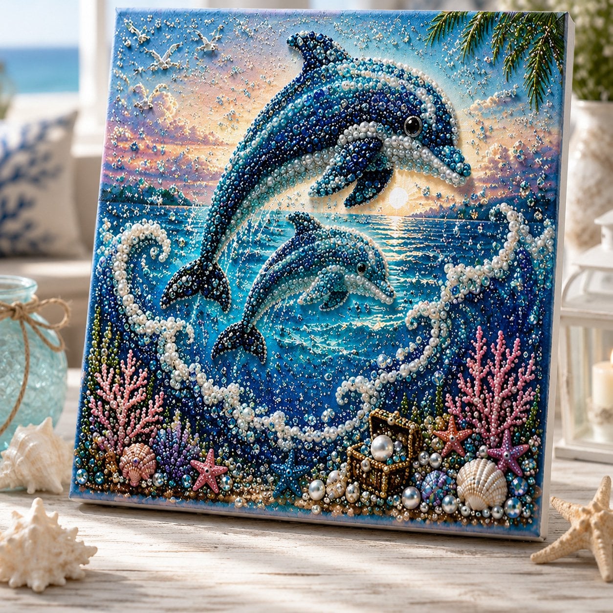 🌊Premium 3D Pearl Ocean Wall Art Kit | Luxury Ocean Theme Canvas with Scratch-Resistant Non-Fading Pearl Beads DIY Coastal Decor 🐚✨