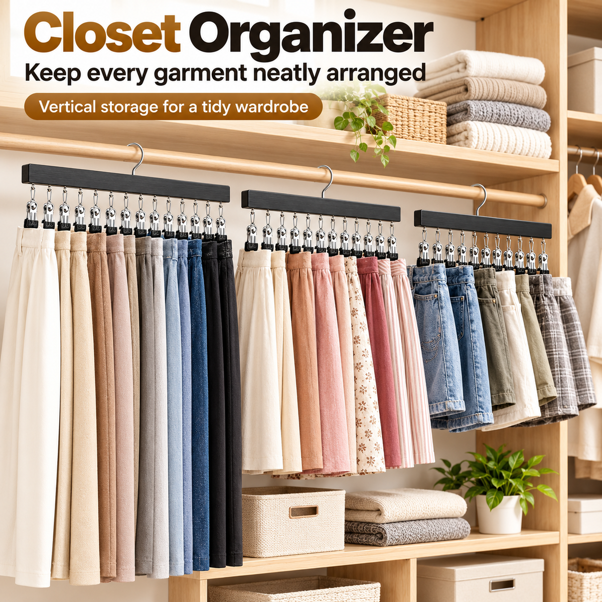 🏆Last Day 50% OFF🥇Upgraded Wood-Steel Sturdy Hanger with 12 Non-Slip Clips