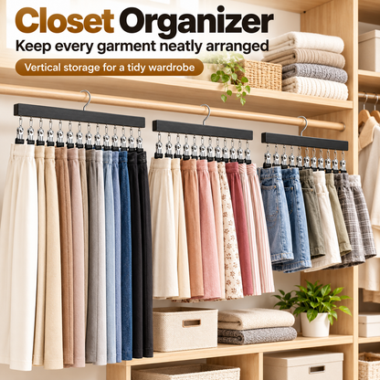 🏆Last Day 50% OFF🥇Upgraded Wood-Steel Sturdy Hanger with 12 Non-Slip Clips