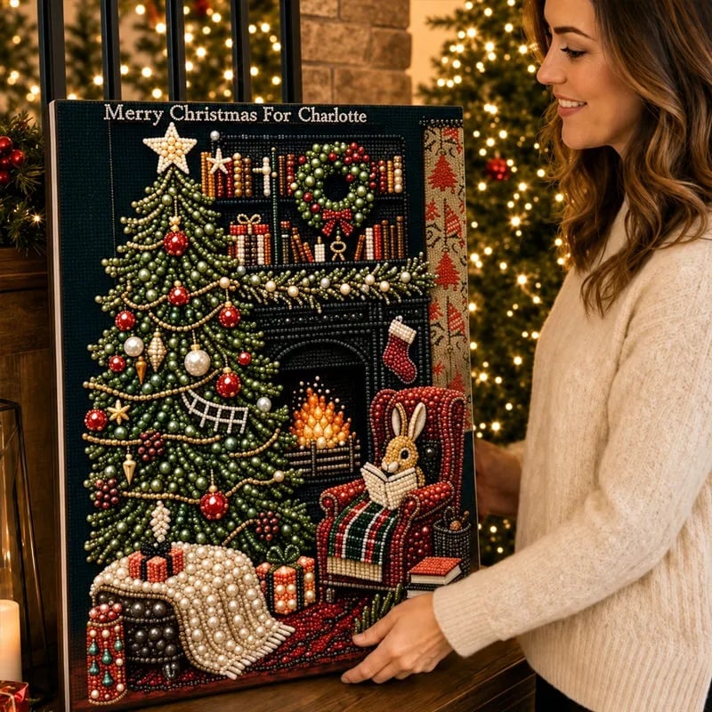 🎅🎄 Premium 3D Pearl Christmas Reindeer Diamond Painting Art Kit |  Luxury Flocked Canvas with Scratch-Resistant Non-Fading Pearl Beads DIY Holiday Decor⛄️❄️