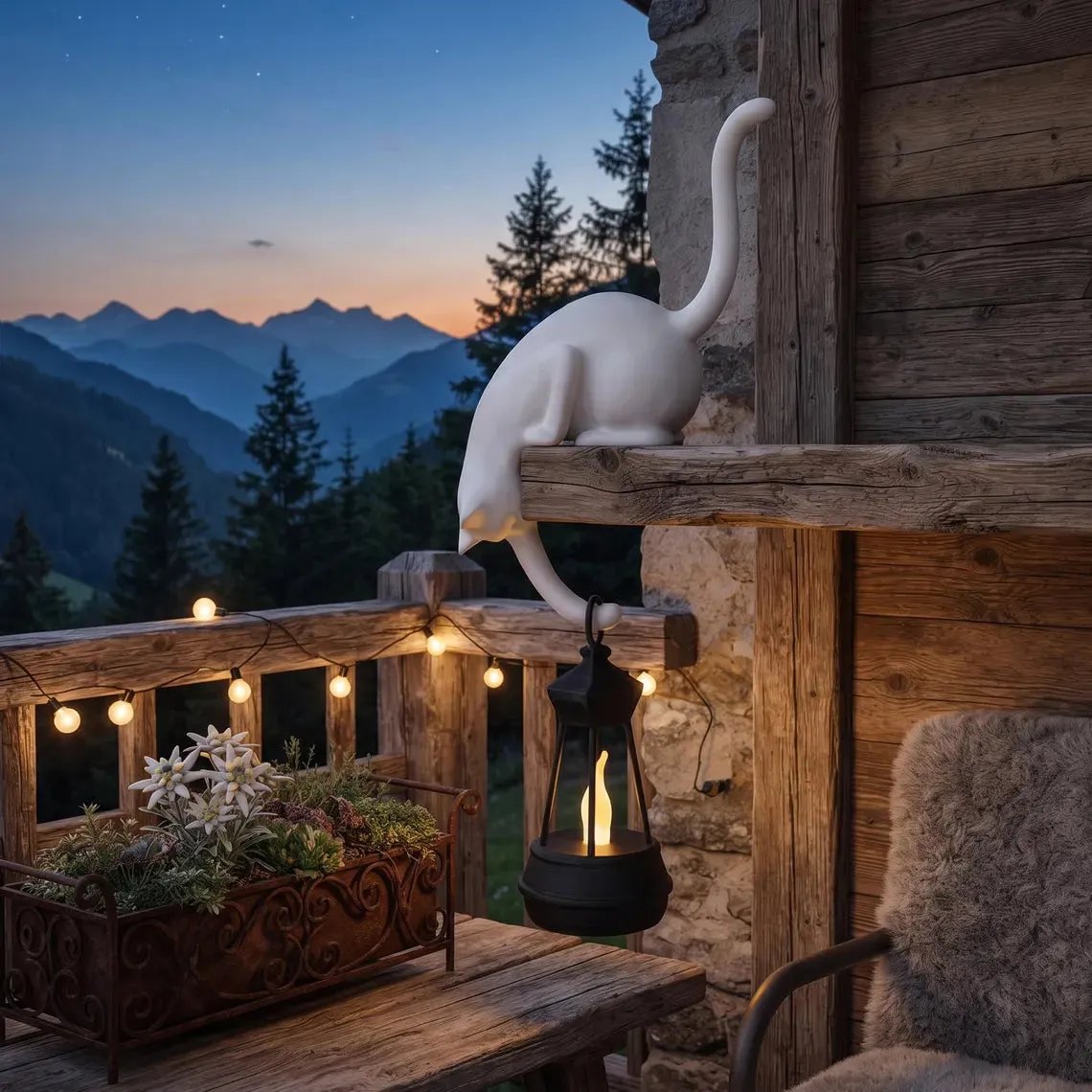 🔥Last Day 50% OFF🐈‍Whimsical Cat Shelf Sitter with LED Lantern – Cute Bookshelf Decor & Handy Key Hook