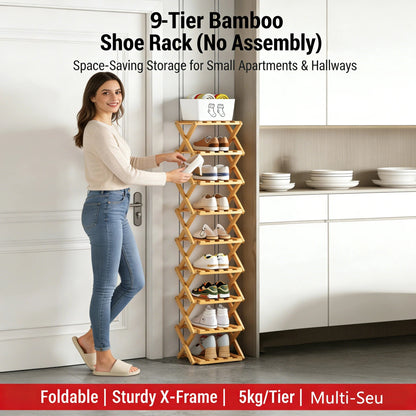 2026 Summer Hot Sale 49% OFF🔥👟The 9-Tier Bamboo Rack: 3-Tier, 6-Tier, and 9-Tier No-Assembly Storage Solution!