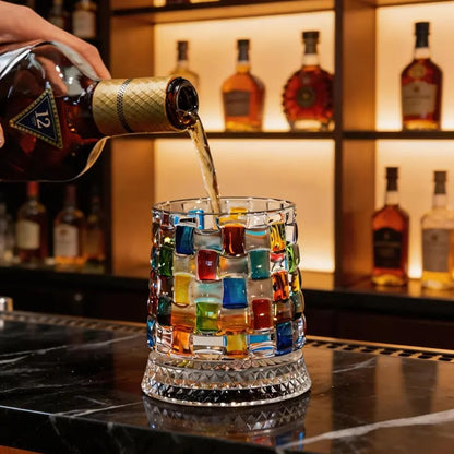 🔥Hot Sale 49% OFF - 🌈🥃Hand-Painted Embossed Rotating Whiskey Glass(✨Including a rotating base)