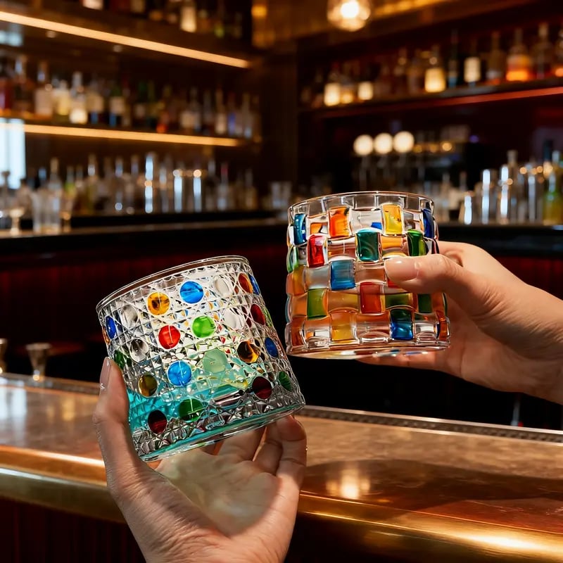 🔥Hot Sale 49% OFF - 🌈🥃Hand-Painted Embossed Rotating Whiskey Glass(✨Including a rotating base)