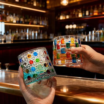 🔥Hot Sale 49% OFF - 🌈🥃Hand-Painted Embossed Rotating Whiskey Glass(✨Including a rotating base)