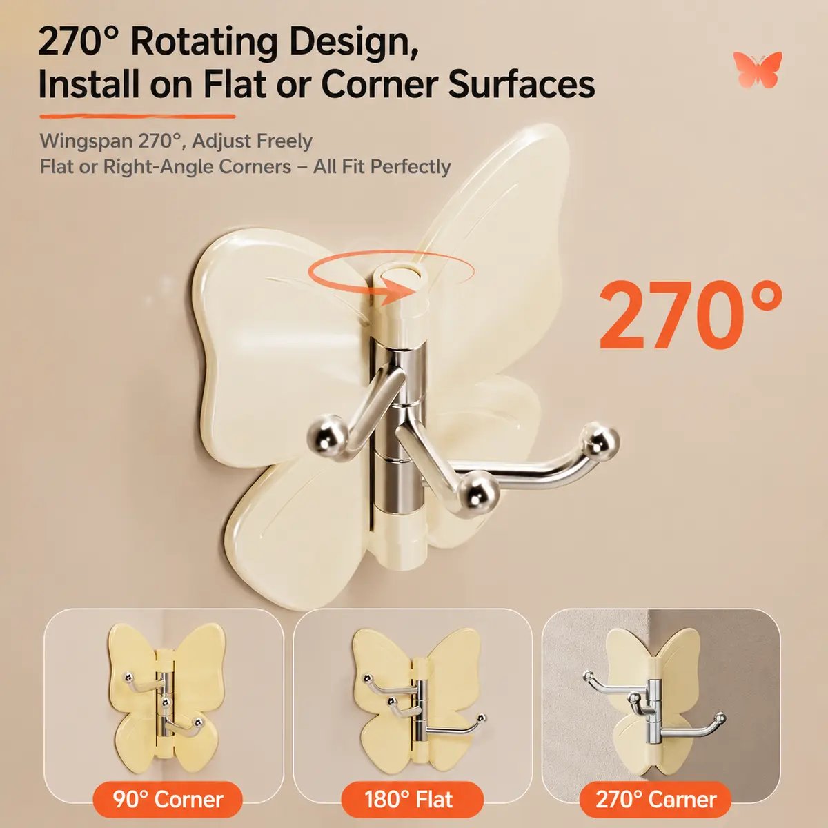 🔥LAST DAY 50% OFF - 🦋No Drilling Swivel Butterfly Hook (Set of 4)