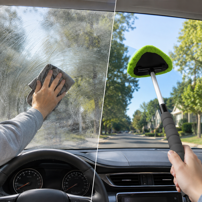 💥50% OFF🔥 Windshield Cleaning Tool, with 4 Reusable and Washable Microfiber Pads and Extendable Handle