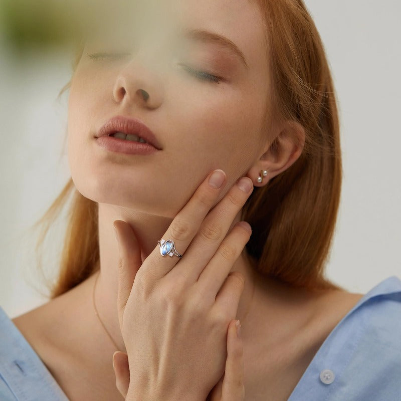 925 Silver Rainbow Moonstone Ring