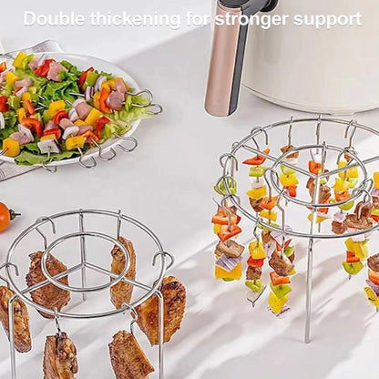 🔥 Last Day 49% OFF🍖2 Pack Stainless Steel Air Fryer Skewer Rack🥇360° No Flip Kabob Grill Stand