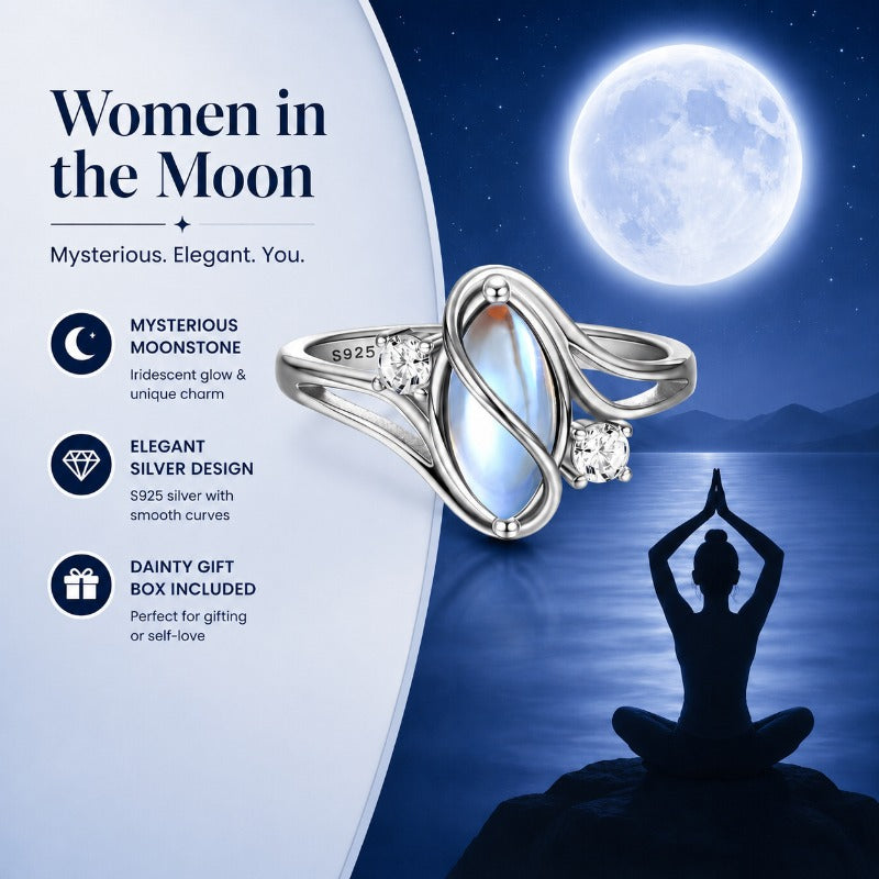 925 Silver Rainbow Moonstone Ring