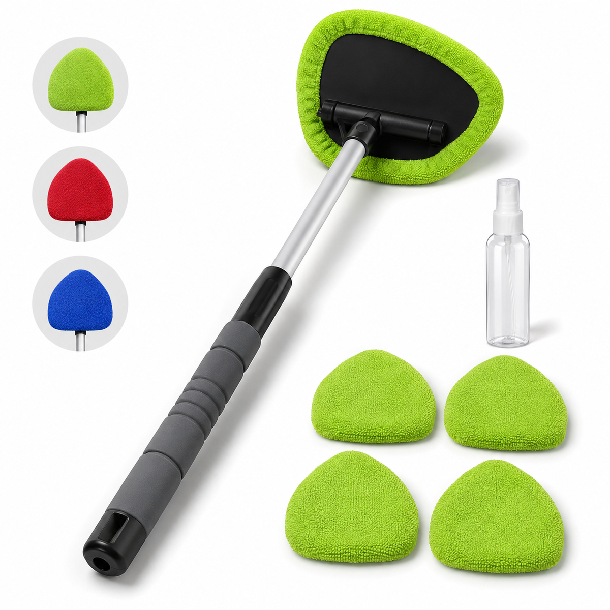 💥50% OFF🔥 Windshield Cleaning Tool, with 4 Reusable and Washable Microfiber Pads and Extendable Handle