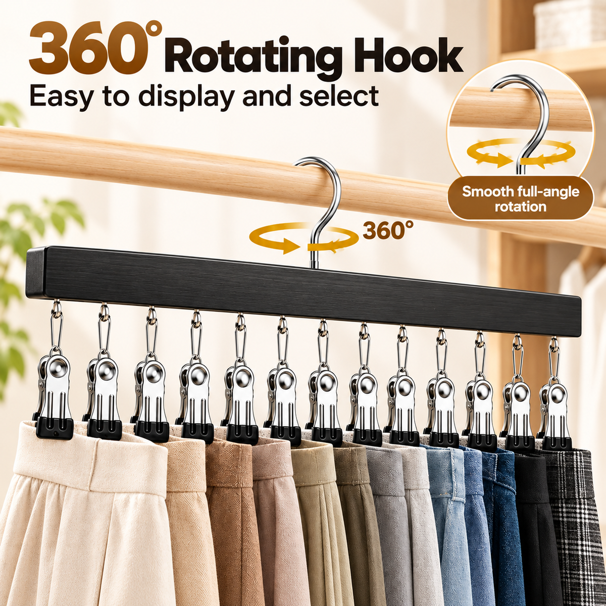 🏆Last Day 50% OFF🥇Upgraded Wood-Steel Sturdy Hanger with 12 Non-Slip Clips