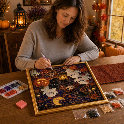 🎃LAST DAY 49% OFF👻Halloween DIY Pearl Diamond Painting Art Kit for Kids🧘Relaxing & Beginner-Friendly