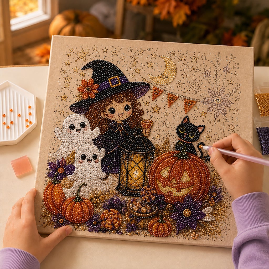 🎃LAST DAY 49% OFF👻Halloween DIY Pearl Diamond Painting Art Kit for Kids🧘Relaxing & Beginner-Friendly