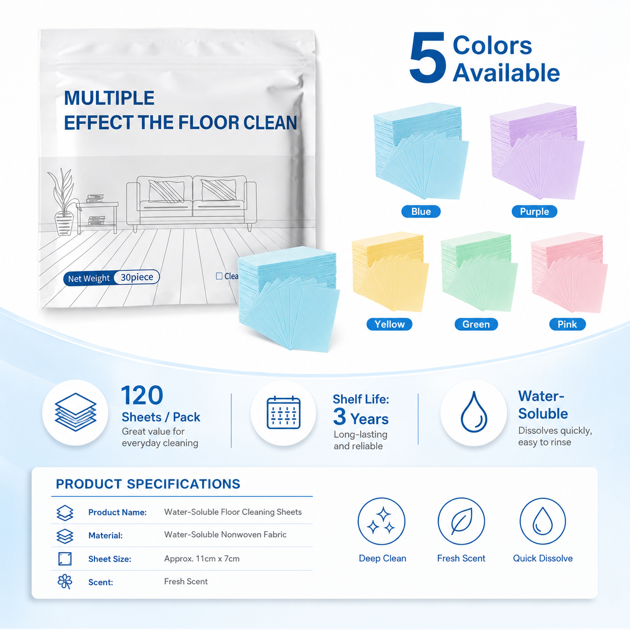 🧼Water-Soluble Floor Cleaning Sheets – 120 Count Multi-Surface Hard Floor Cleaner