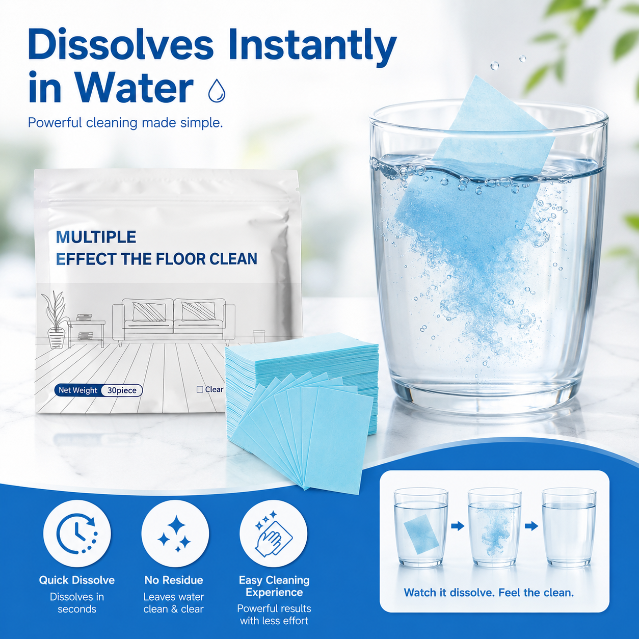 🧼Water-Soluble Floor Cleaning Sheets – 120 Count Multi-Surface Hard Floor Cleaner