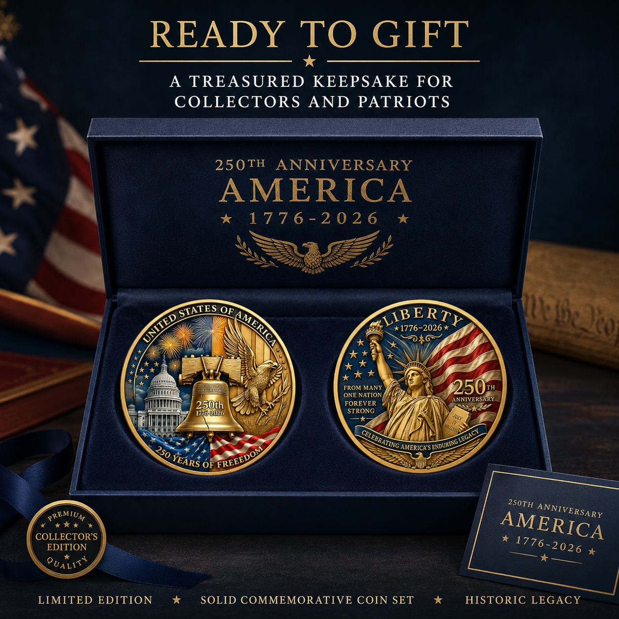 🔔1776–2026 Liberty Commemorative Coin – 🦅Celebrating 250 Years of American Independence