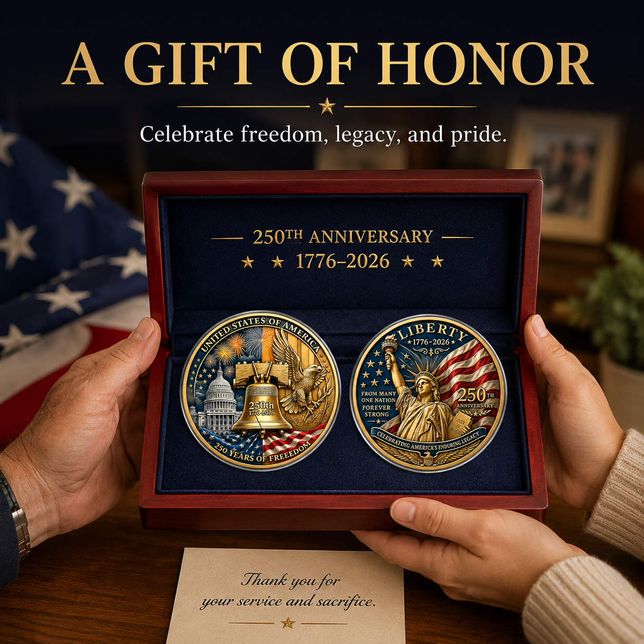 🔔1776–2026 Liberty Commemorative Coin – 🦅Celebrating 250 Years of American Independence
