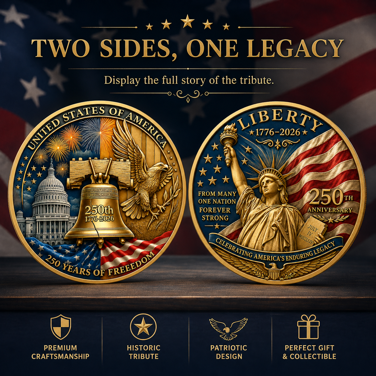 🔔1776–2026 Liberty Commemorative Coin – 🦅Celebrating 250 Years of American Independence
