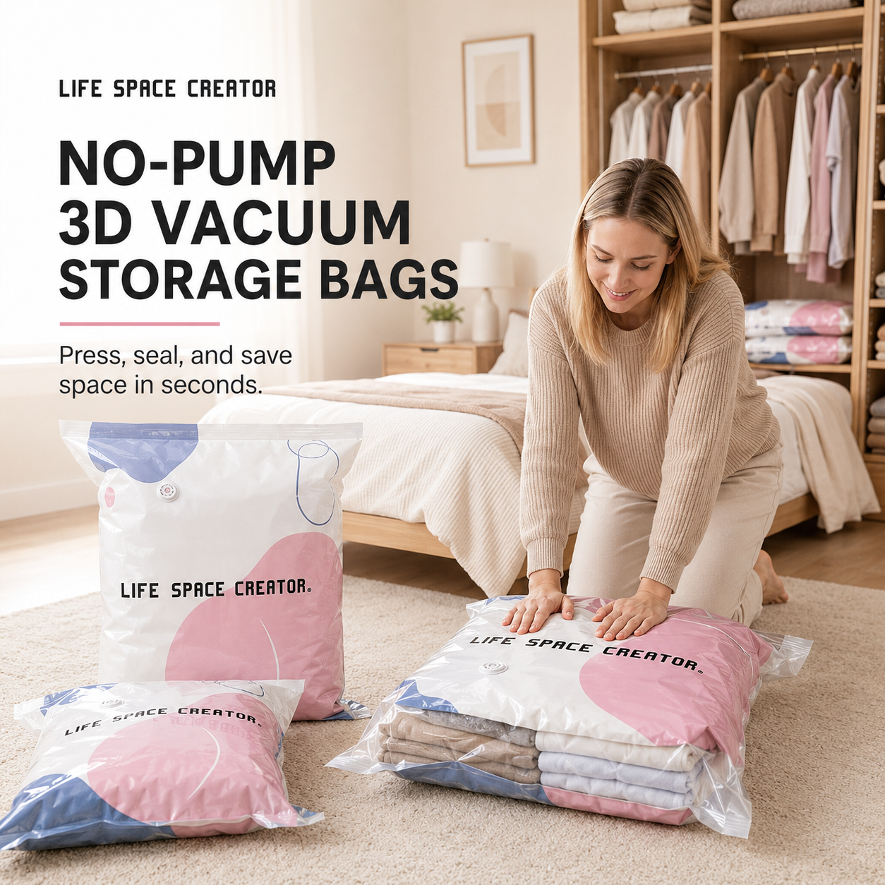 🥇No-Pump 3D Vacuum Storage Bags