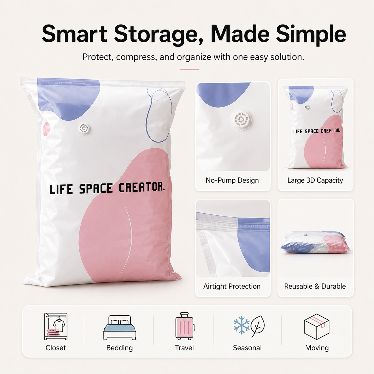 🥇No-Pump 3D Vacuum Storage Bags