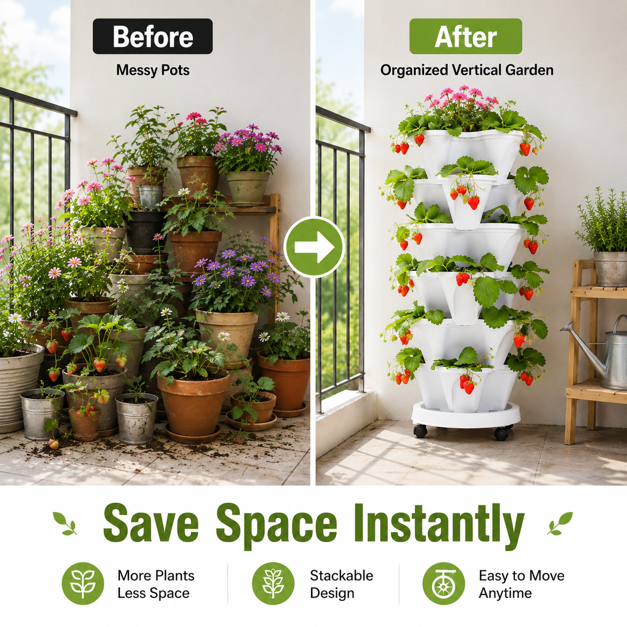 🌺Stackable Vertical Planter Tower with Rolling Base