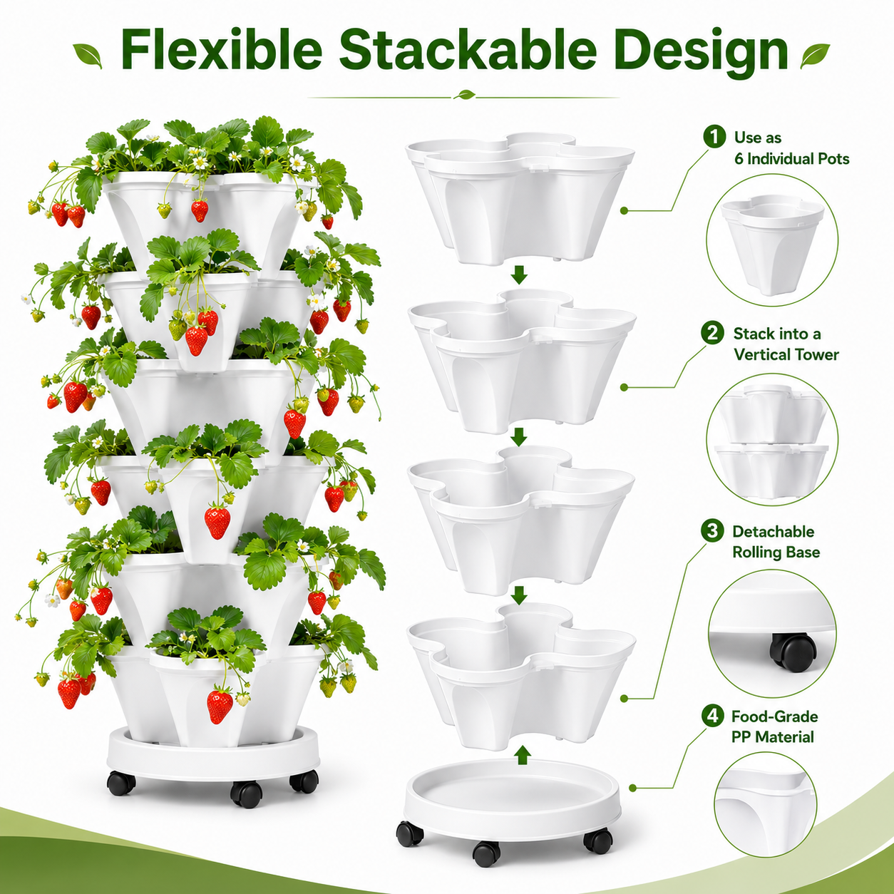🌺Stackable Vertical Planter Tower with Rolling Base