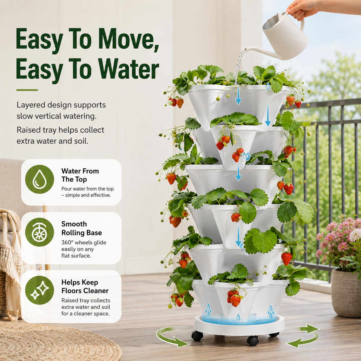 🌺Stackable Vertical Planter Tower with Rolling Base