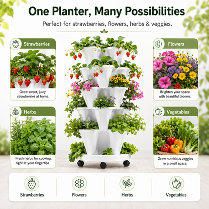 🌺Stackable Vertical Planter Tower with Rolling Base