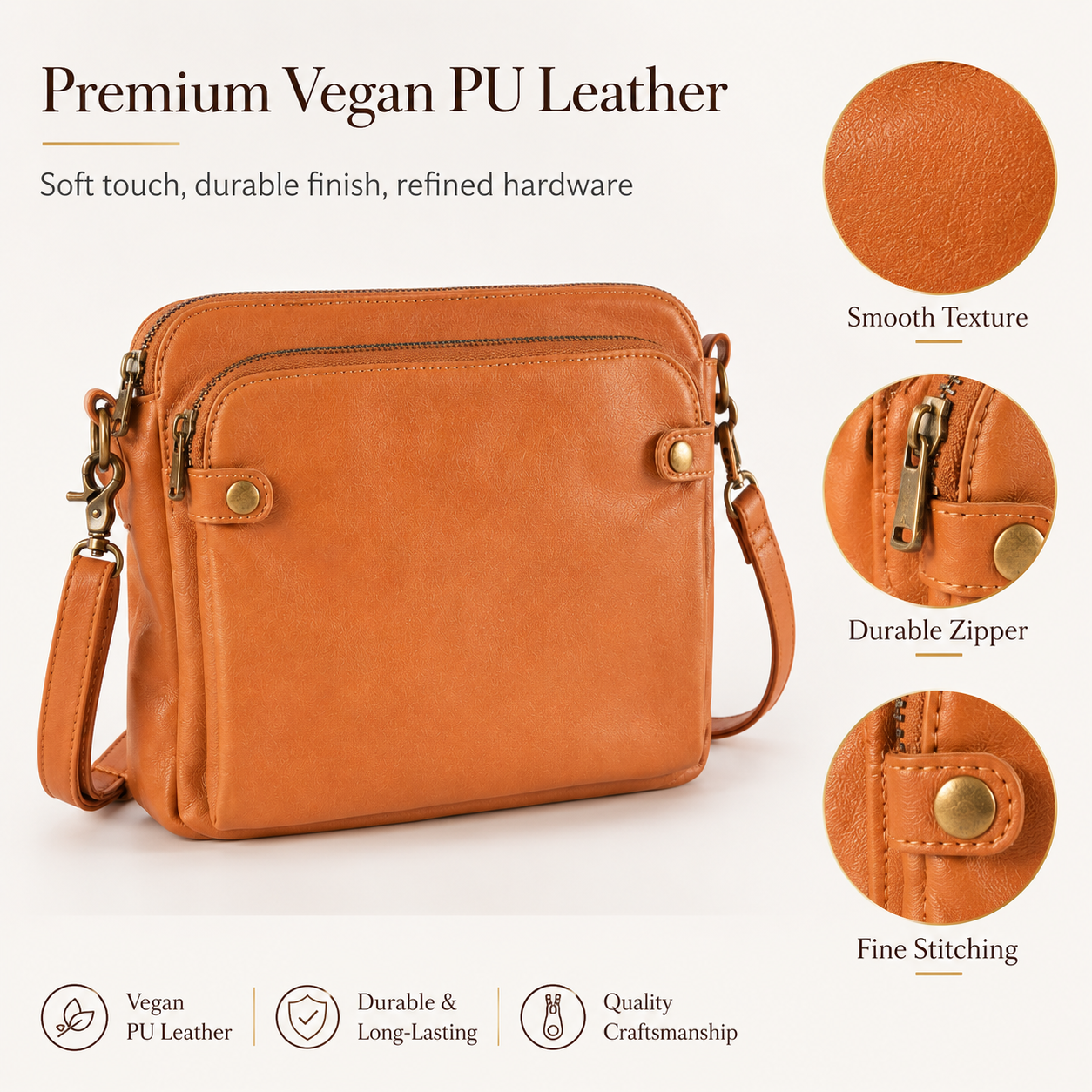 Women’s PU Leather Crossbody Bag with Built-In Wallet