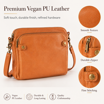 Women’s PU Leather Crossbody Bag with Built-In Wallet