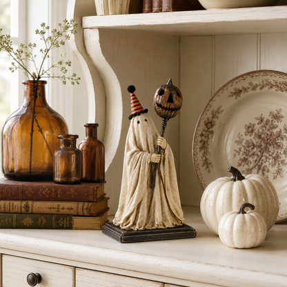 Summerween Sale 50% OFF - Lighted Vintage Ghost Figurine with Glowing Pumpkin Staff